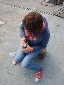 Heath polishing the lump hammer so we could rerun it :-) 